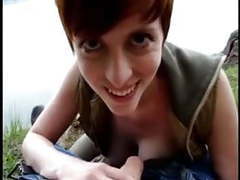 Find-Best-Mature.com presents: Busty short haired girl outdoor blowjob