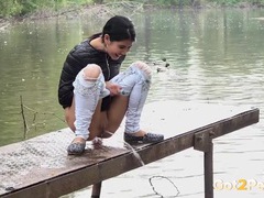 Find-Best-Mature.com presents: Public pissing girl in jeans goes in two places