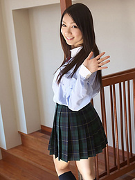 Find-Best-Mature.com presents: Asian schoolgirl Tomoyo Hoshino strips to stockings and poses outdoors